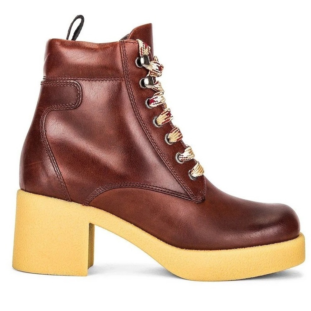Miu Miu Brown Leather Platform Lace Up Ankle Boots Size 36.5